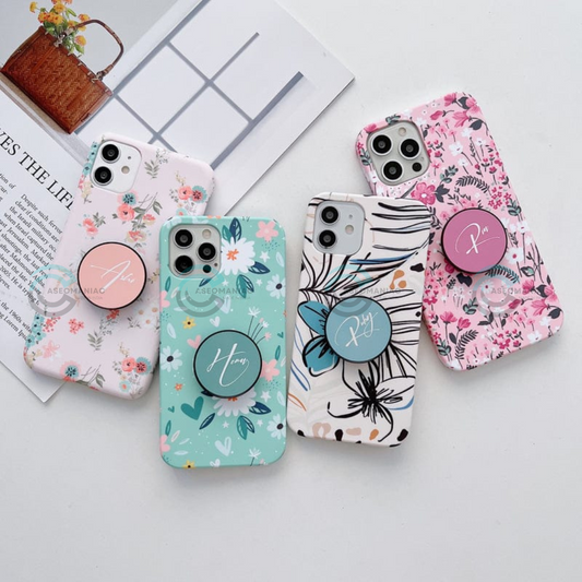Floral Slim Case Cover With Custom Pop Socket
