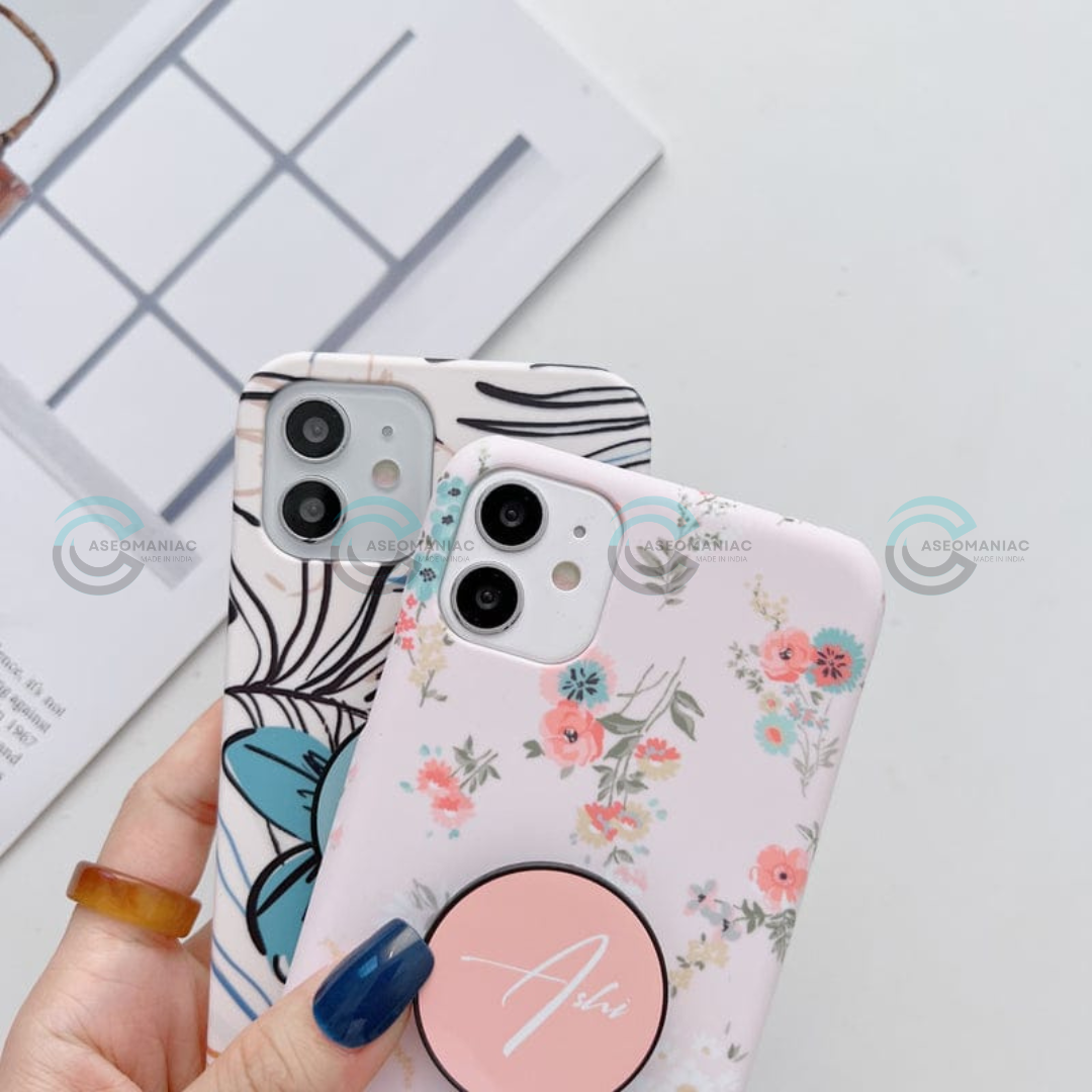 Floral Slim Case Cover With Custom Pop Socket