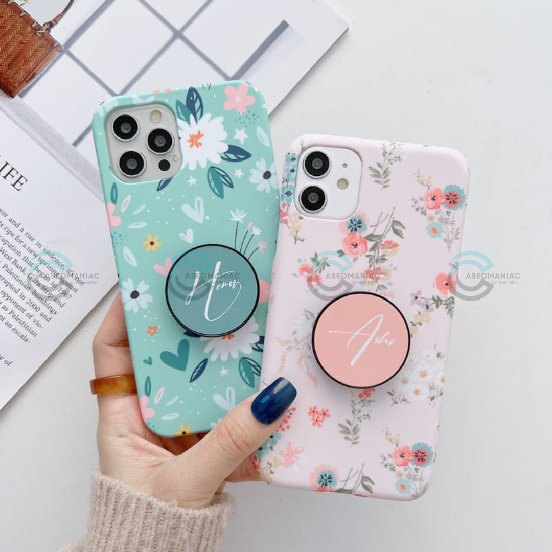 Floral Slim Case Cover With Custom Pop Socket