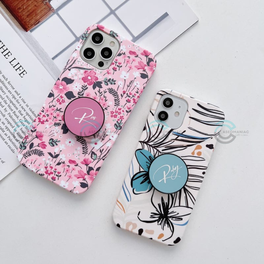 Floral Slim Case Cover With Custom Pop Socket