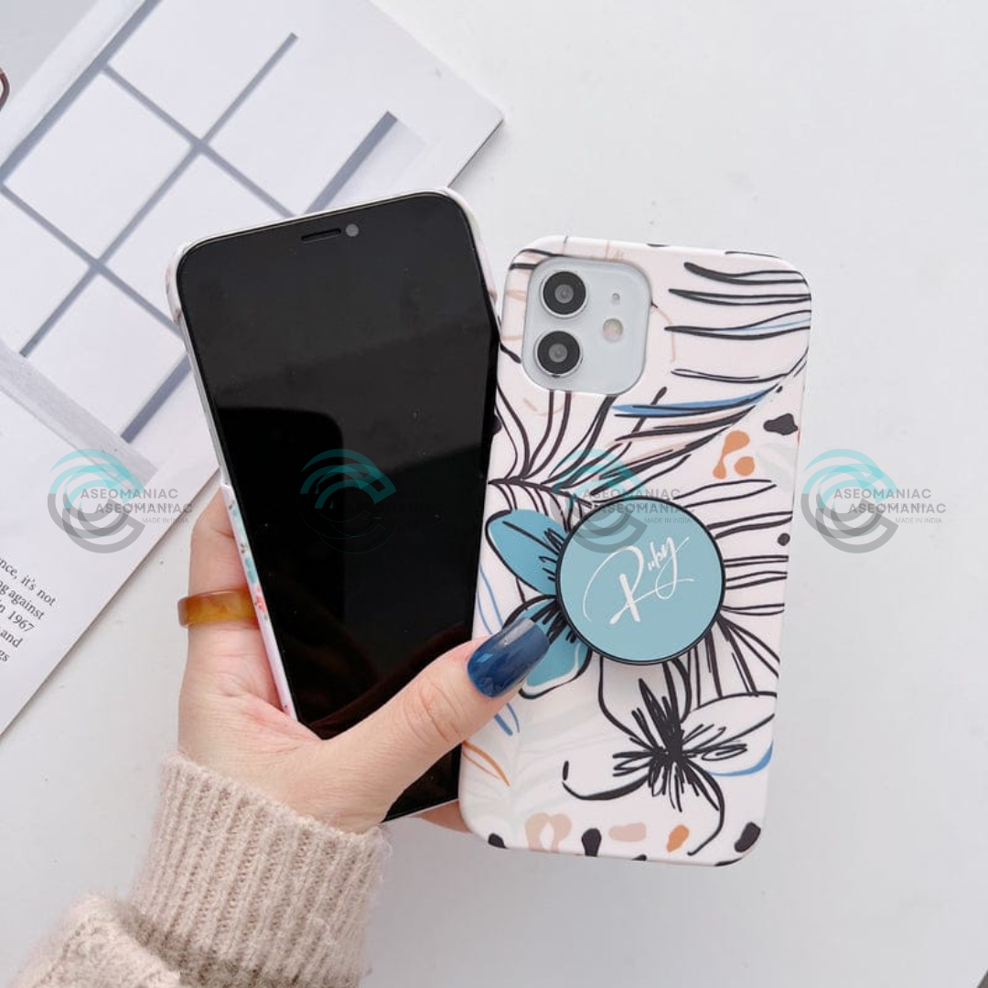 Floral Slim Case Cover With Custom Pop Socket