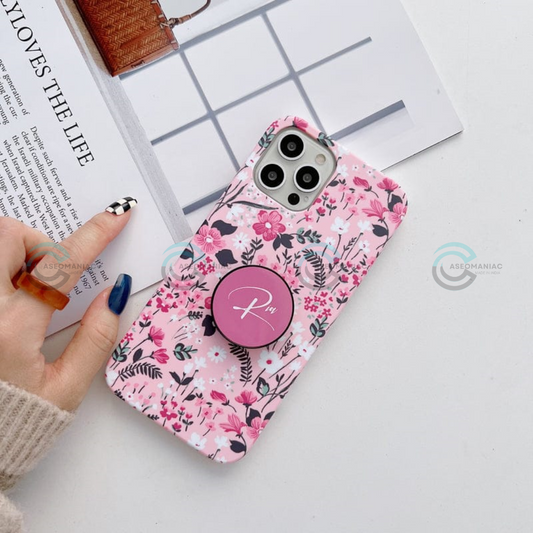 Floral Slim Case Cover With Custom Pop Socket