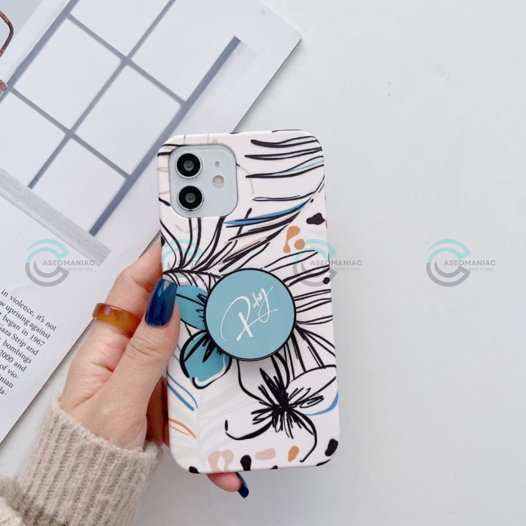 Floral Slim Case Cover With Custom Pop Socket
