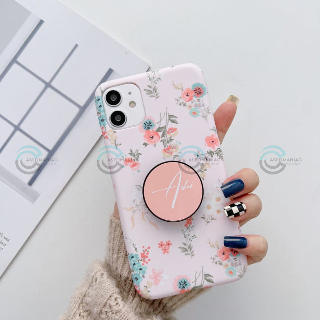 Floral Slim Case Cover With Custom Pop Socket