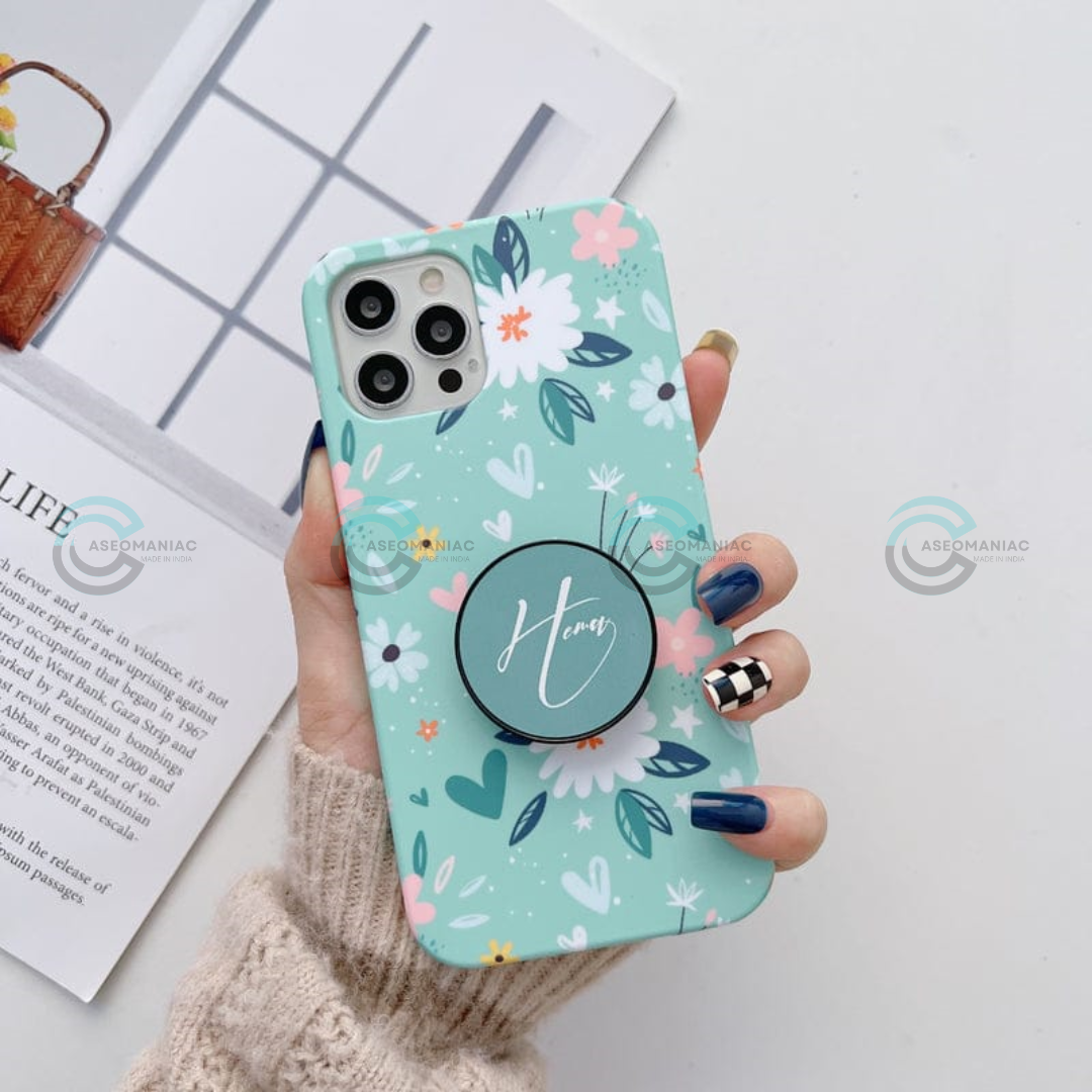 Floral Slim Case Cover With Custom Pop Socket