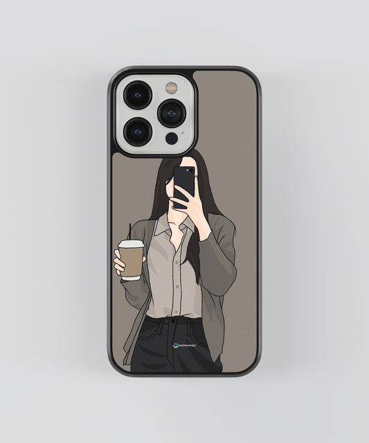 Groovy Girl with coffee Glass Phone Case
